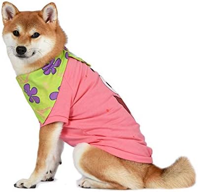 בובספוג מכנס מרובע לחיות מחמד חולצה ורודה של פטריק לכלבים ושילוב בנדנה ירוק בגודל קטן | בגדי בובספוג רכים ונוחים לכלבים- חולצת טי קל ומשקל